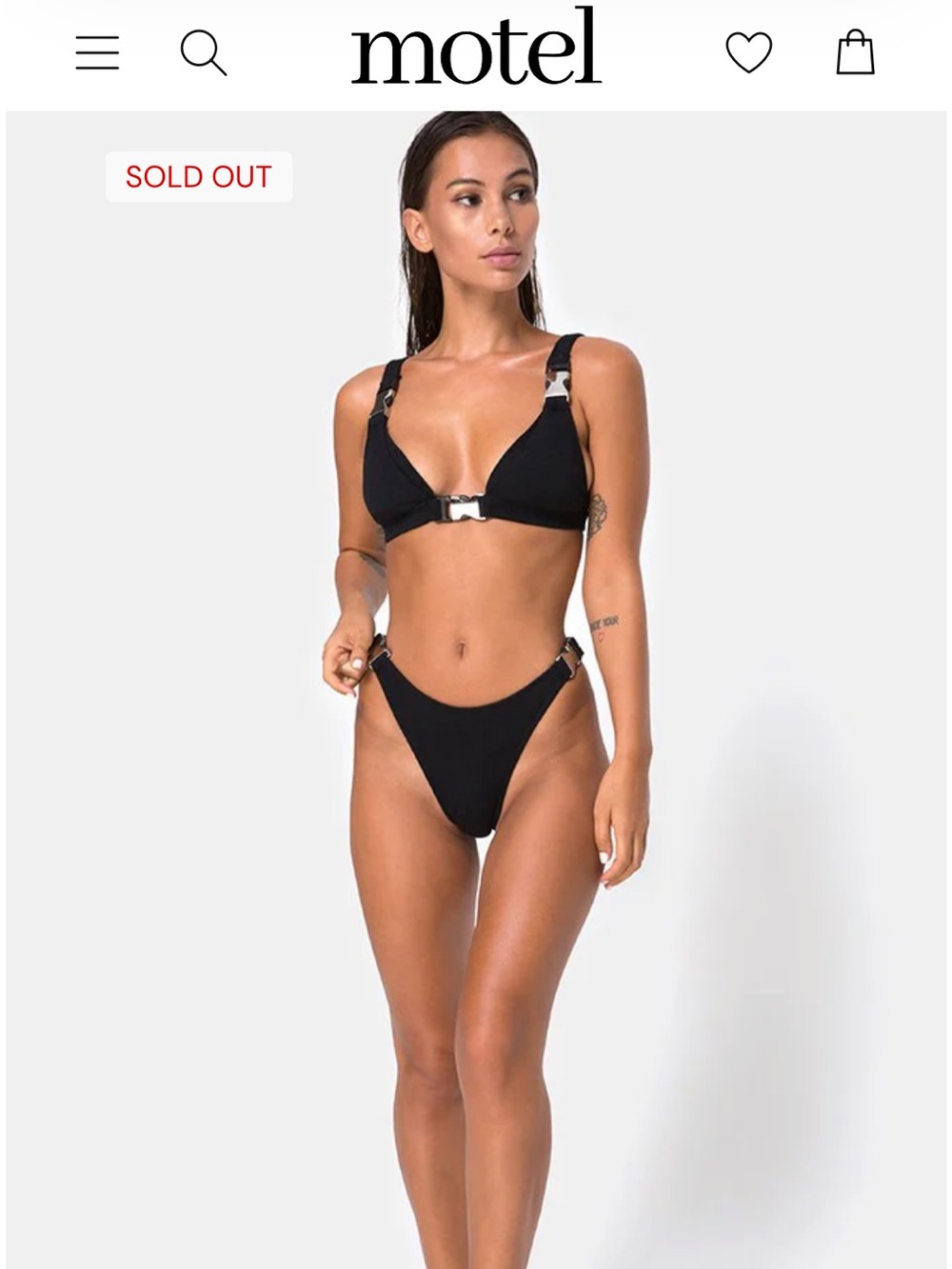 Motel Rocks X UO Hyuna Black Ribbed Buckle Triange Bikini and Bottoms Medium New